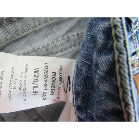 Silver Women Jeans Size 26 Blue Pioneer Boot Cut Mid Rise Faded Dark denim - Picture 6 of 6